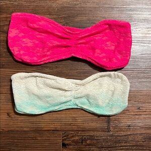 PINK Victoria's Secret Lace Bandeau Set - Hot Pink and Cream